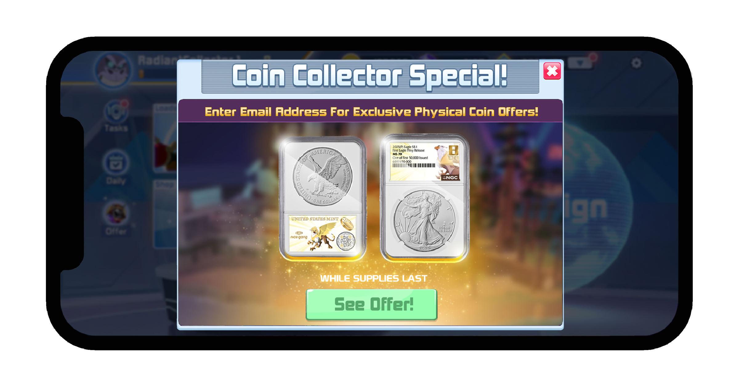 The American Silver Eagle coin special offer in Eighth Era.